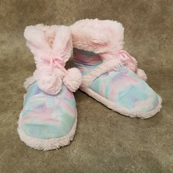 Falls Creek Girls   Size 1-2 Pink Blue Fabric Pull On Ankle Boot Slippers - Picture 5 of 10